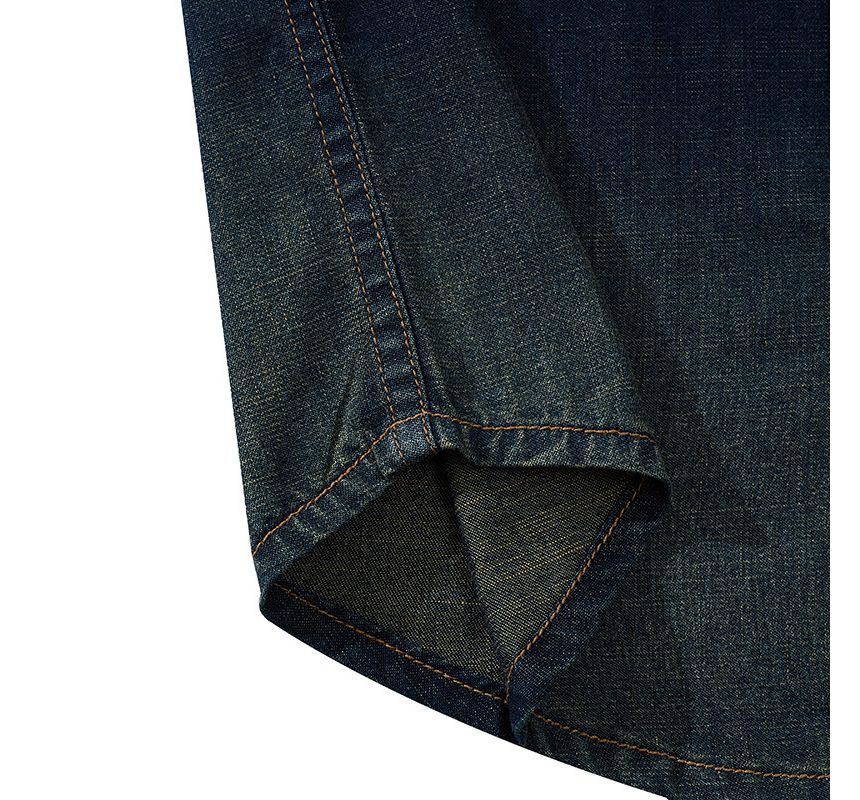OKONKWO - Denim overhemd met korte mouwen, kraag en zakken