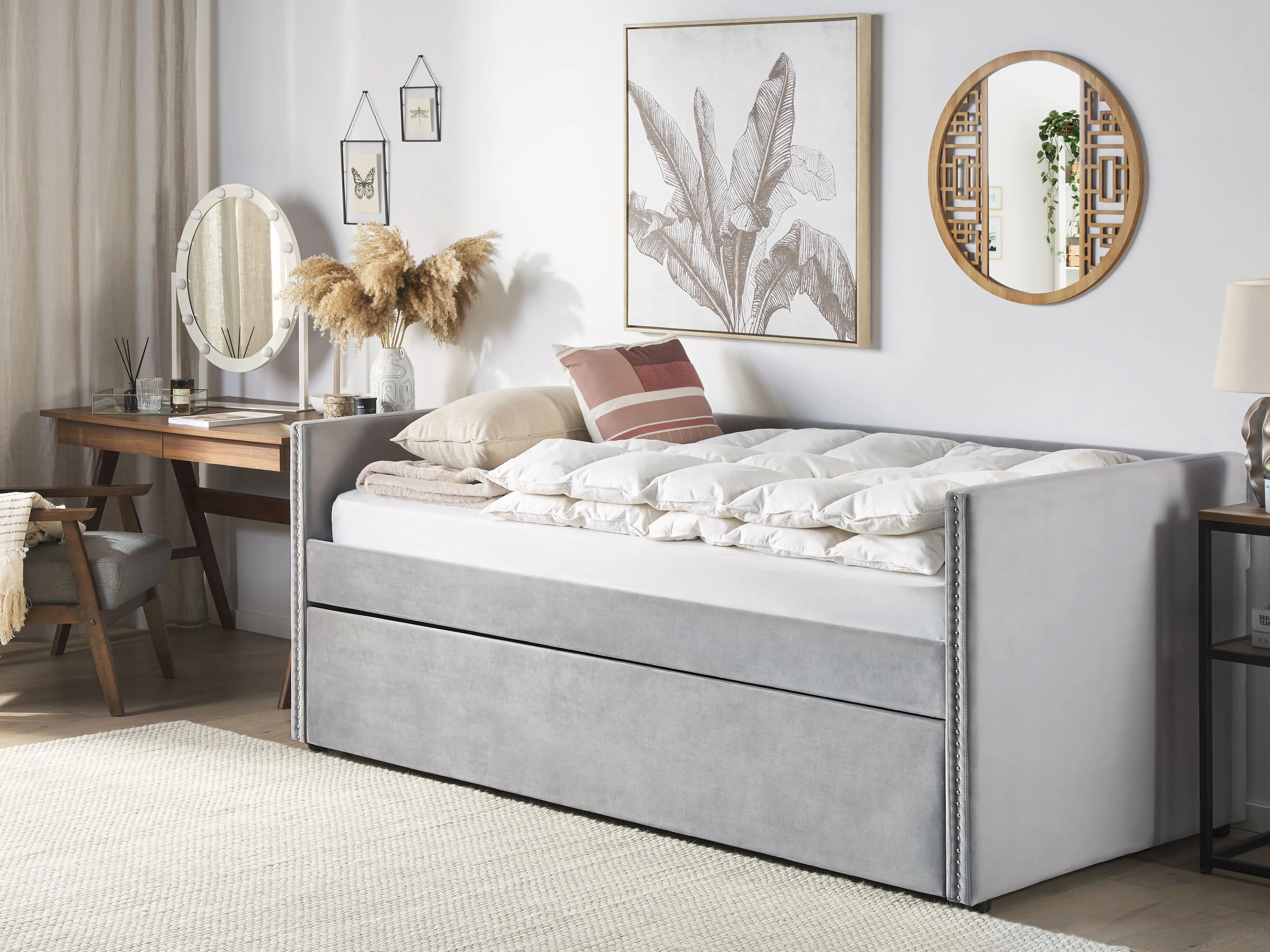 Onderschuifbed Fluweel TROYES 90 x 200 cm Lichtgrijs