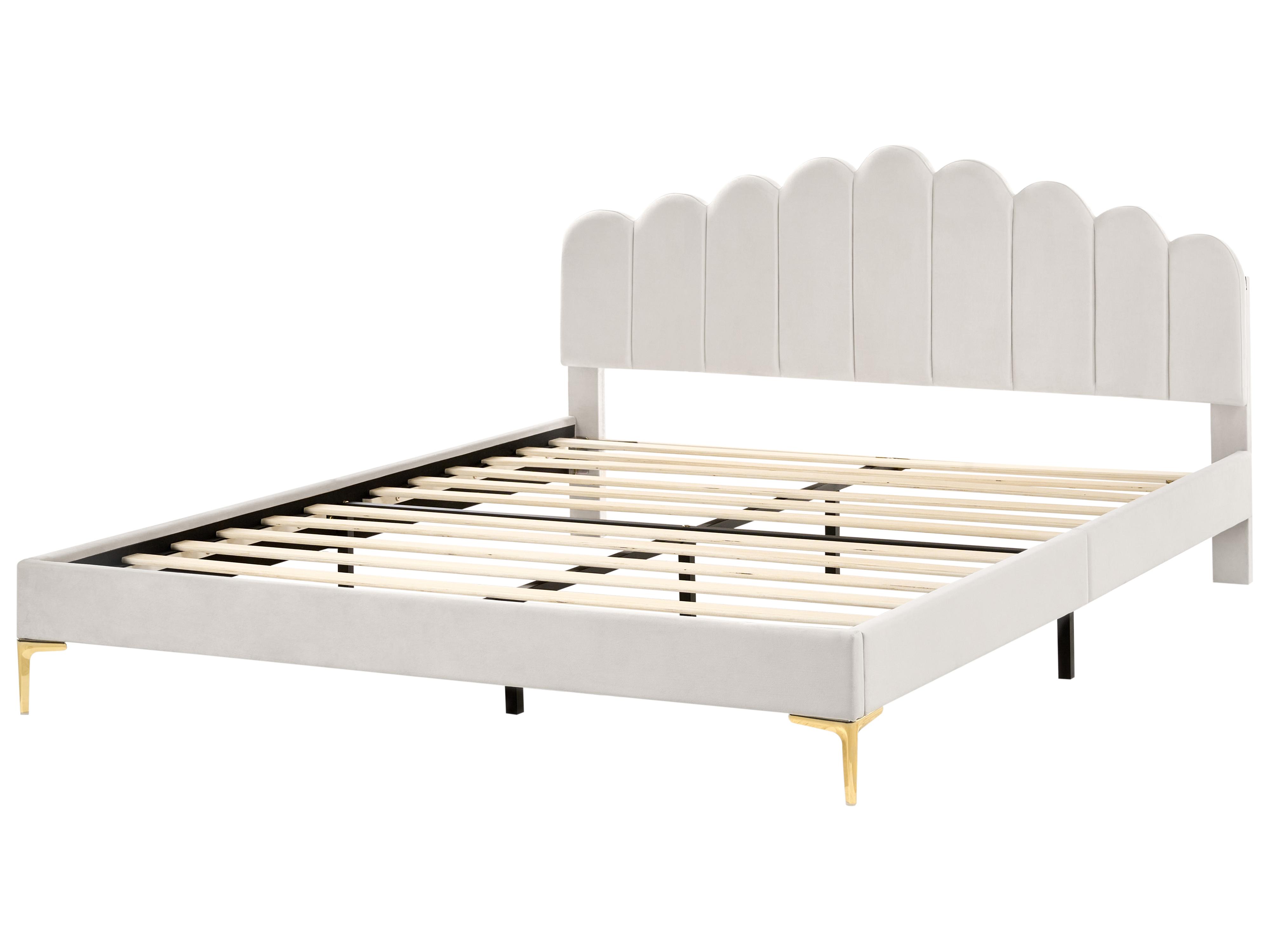 Bed Fluweel SAUVIAN 180 x 200 cm Gebroken wit
