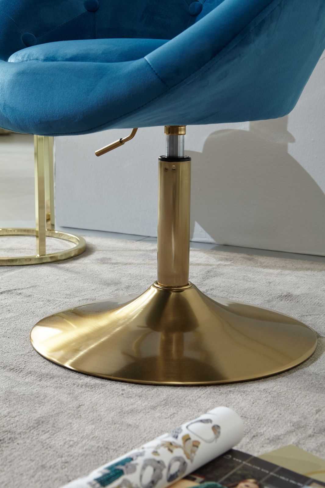 Loungesessel - blau-gold - Samt - höhenverstellbar