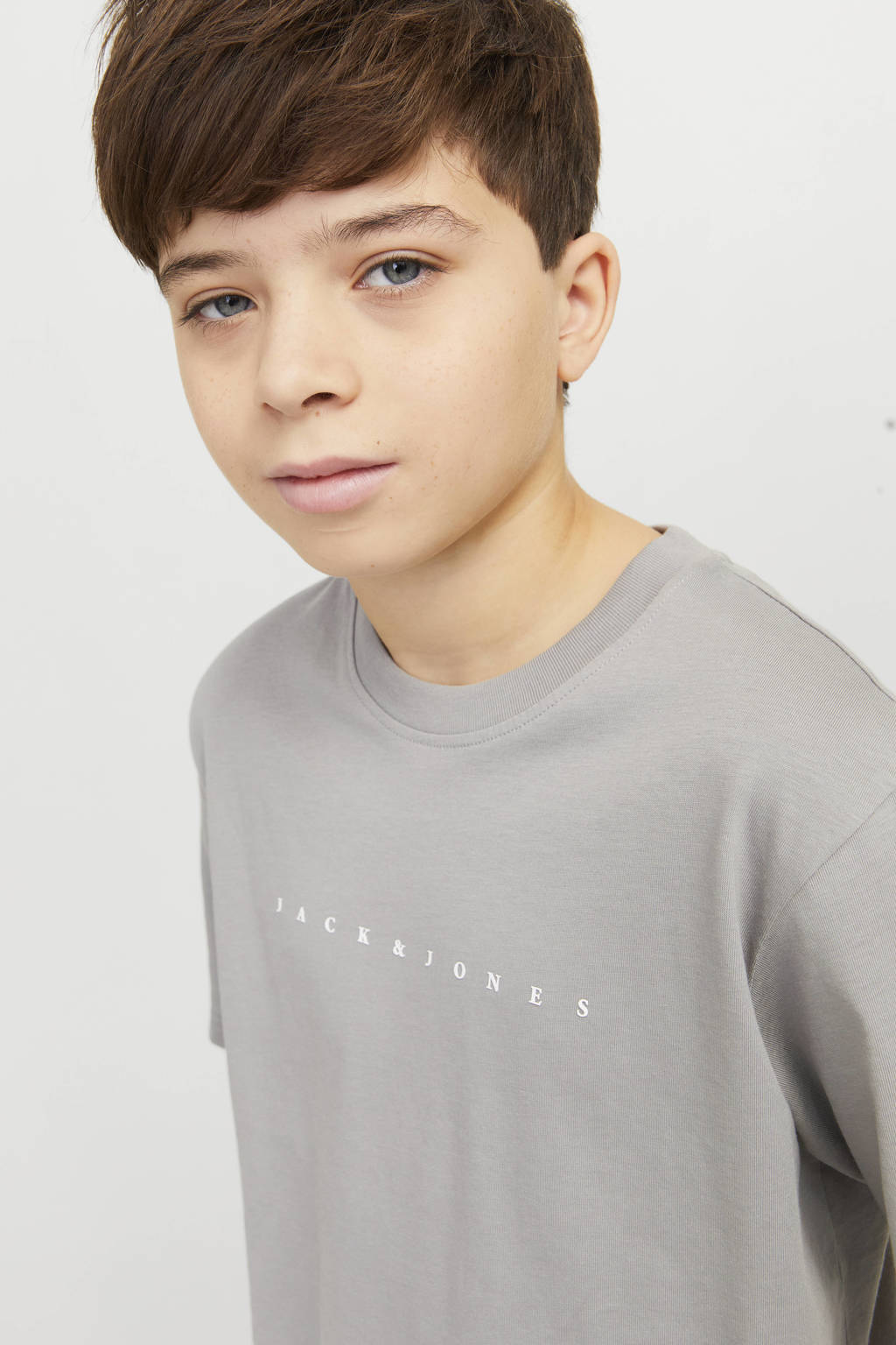 JACK & JONES T-shirt JJESTAR met tekst grijs