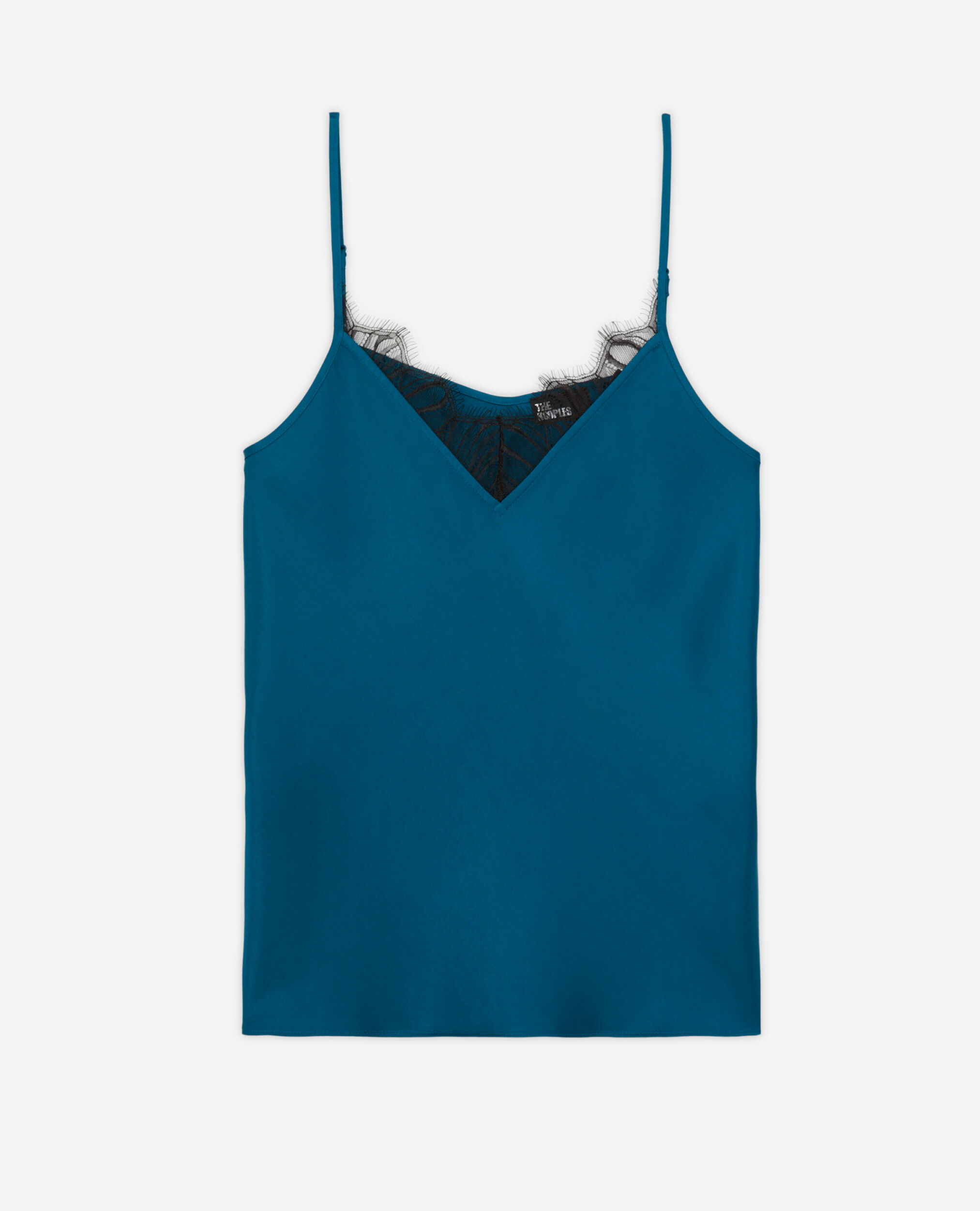 Caraco bleu avec détails en dentelle