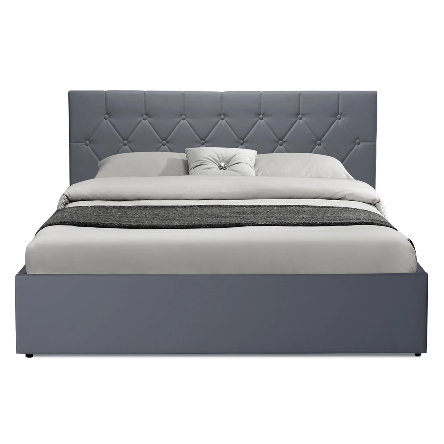 Lit coffre double AUSTIN avec tête de lit et sommier 160 x 200 cm PVC gris