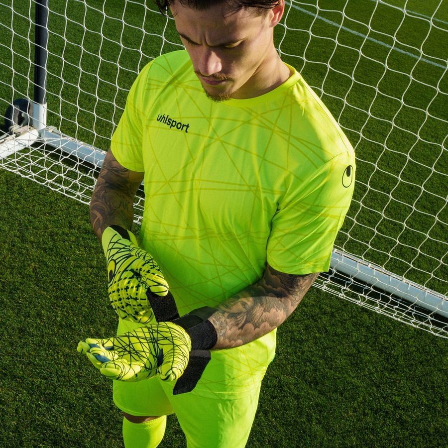 Uhlsport Gants de Gardien Prediction Energy Ultragrip HN - Jaune Fluo/Bleu Marine