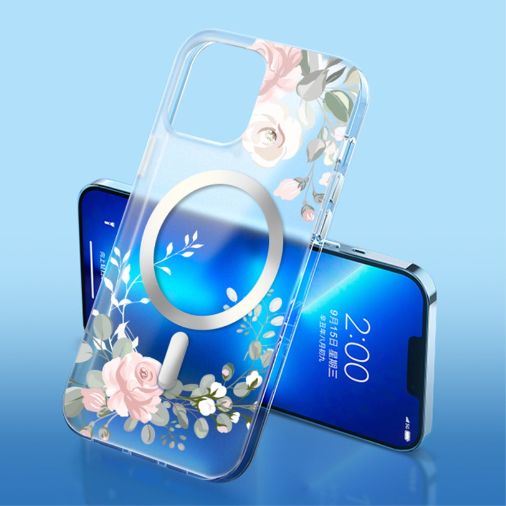 iPhone 15 Pro Max MagSafe Hybrid Hülle TPU Bumper Acryl Rückseite - Rosen