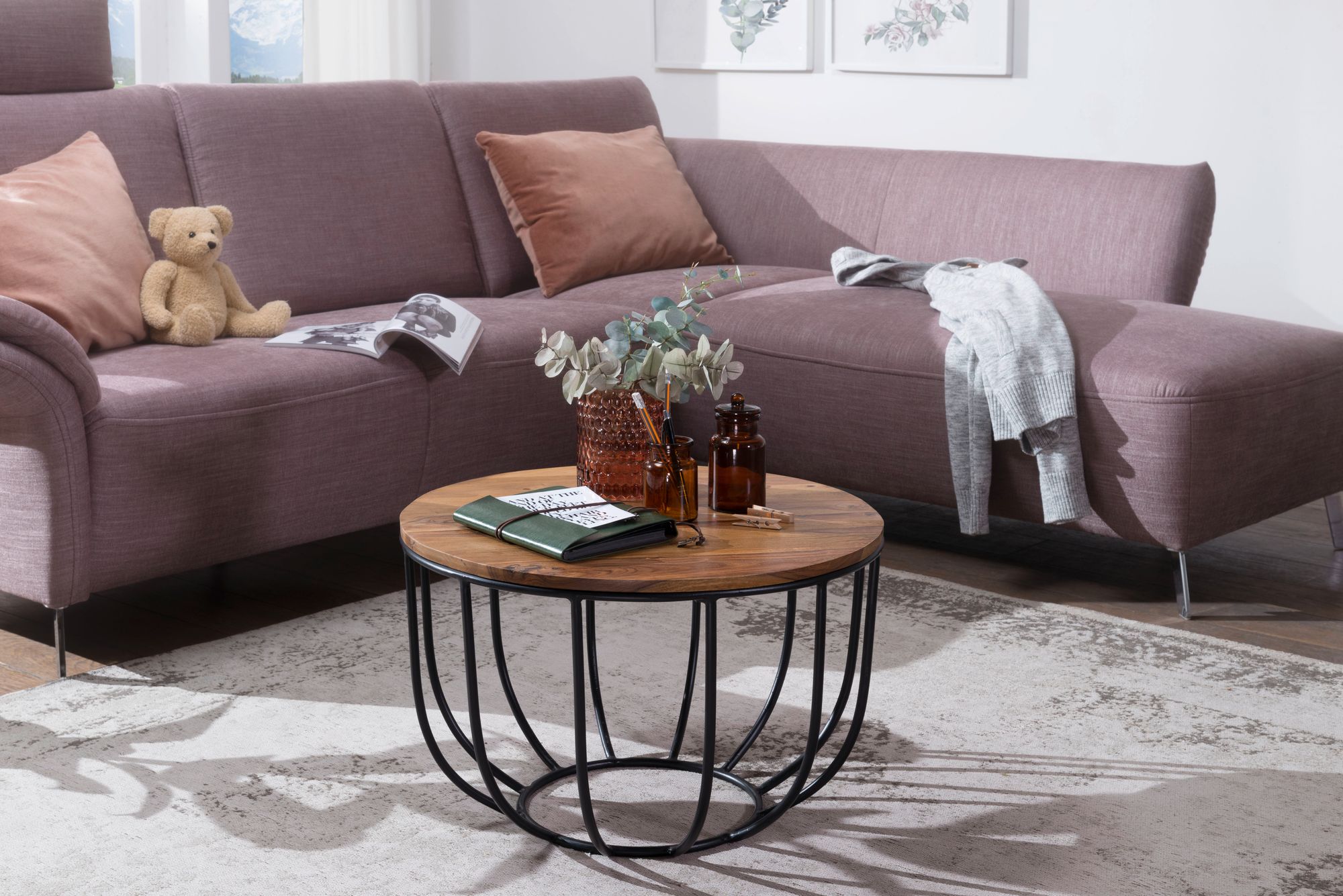 FineBuy Couchtisch FB51039 Wohnzimmertisch Holz Tisch Massiv Sofatisch Rund
