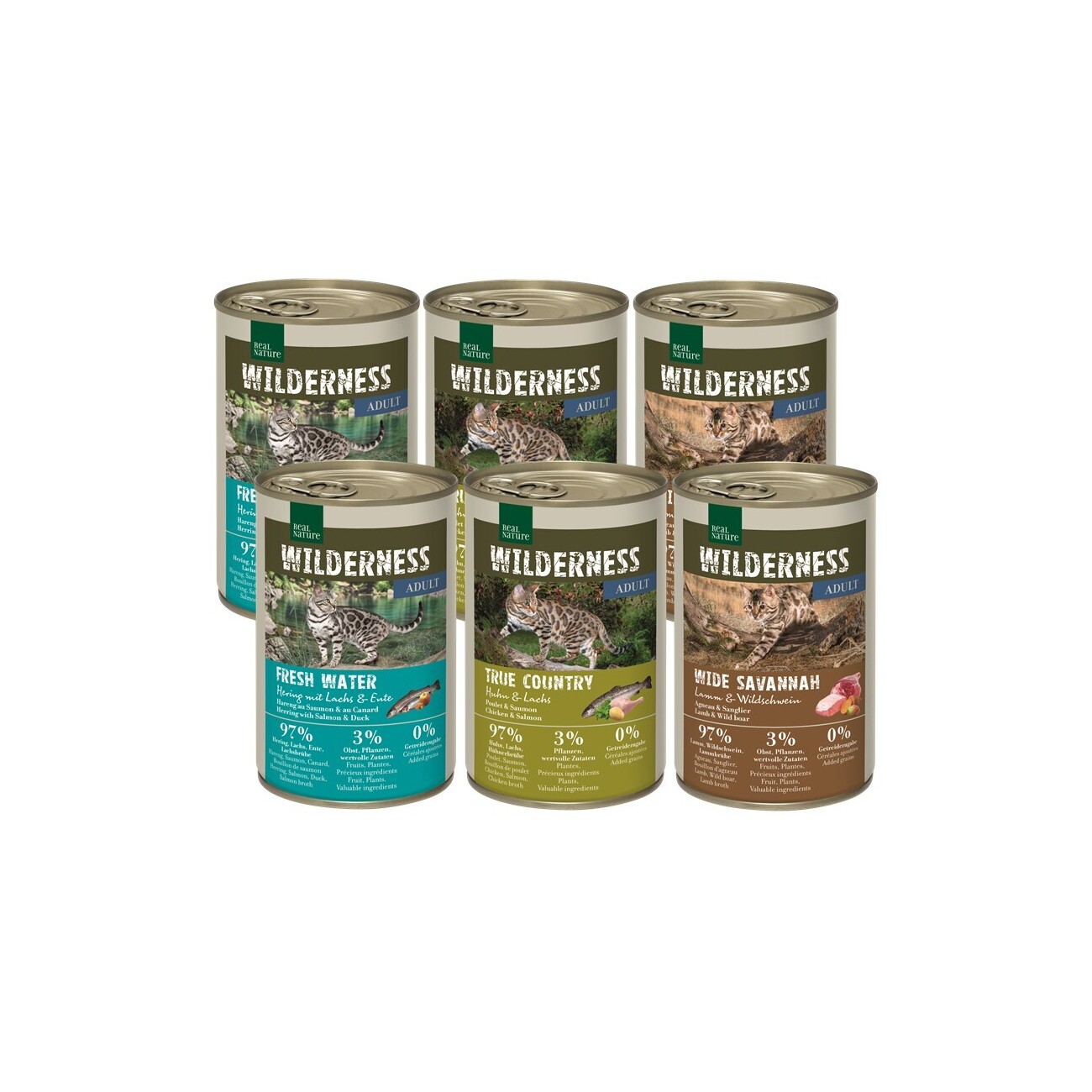 REAL NATURE WILDERNESS Nassfutter Katze, Adult 6x400 g Mixpaket 1