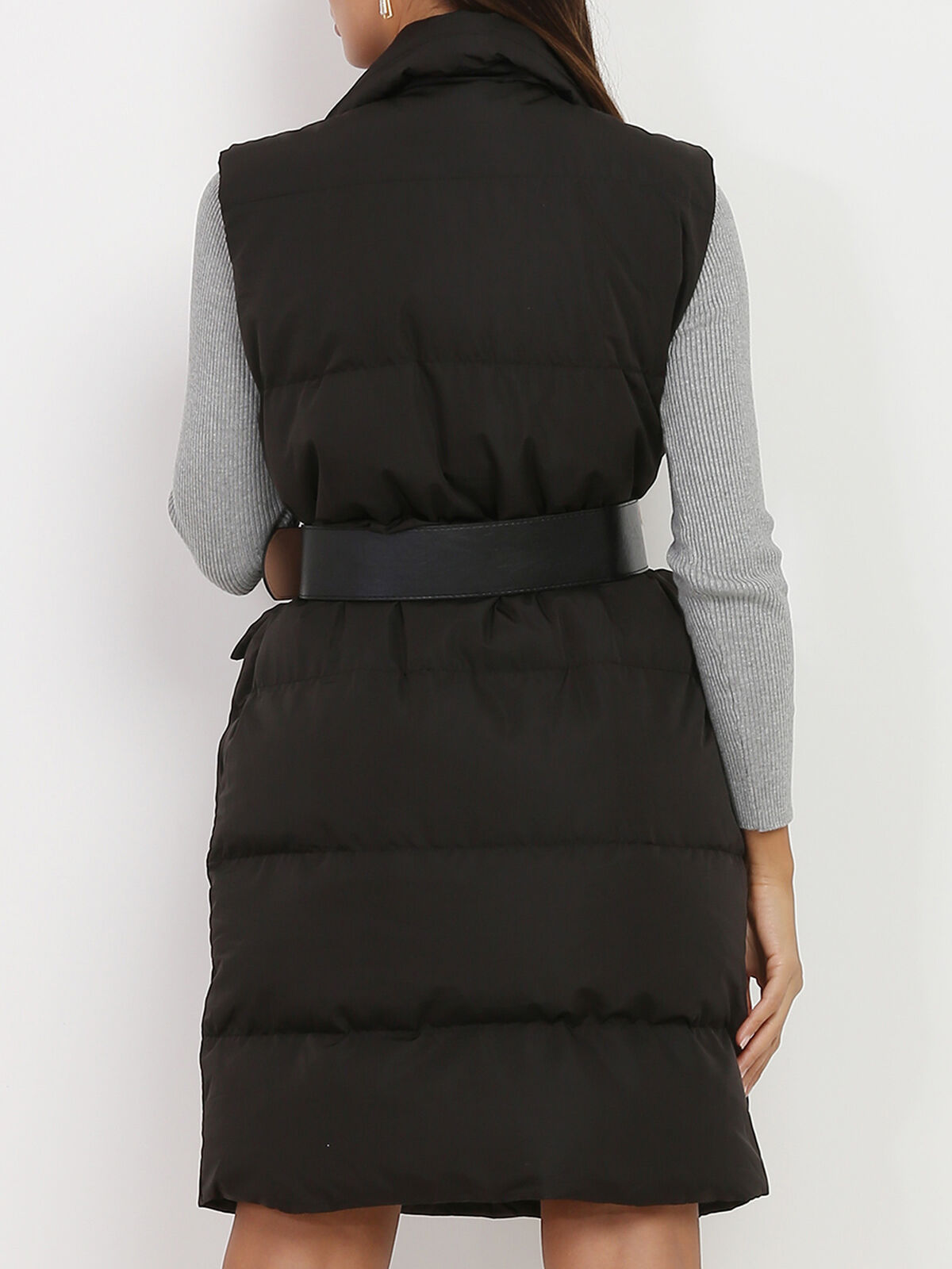 Doudoune sans manches avec ceinture- Noir