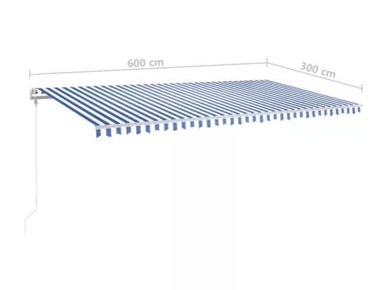 Auvent manuel rétractable avec LED 6x3 m Bleu et blanc