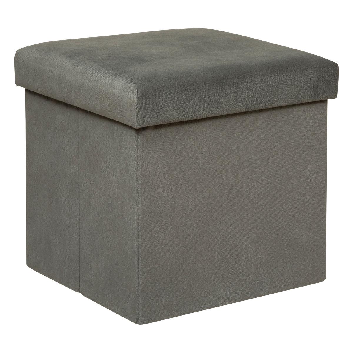 POUF PLIANT VELOURS LILOU GRIS D.38X38CM