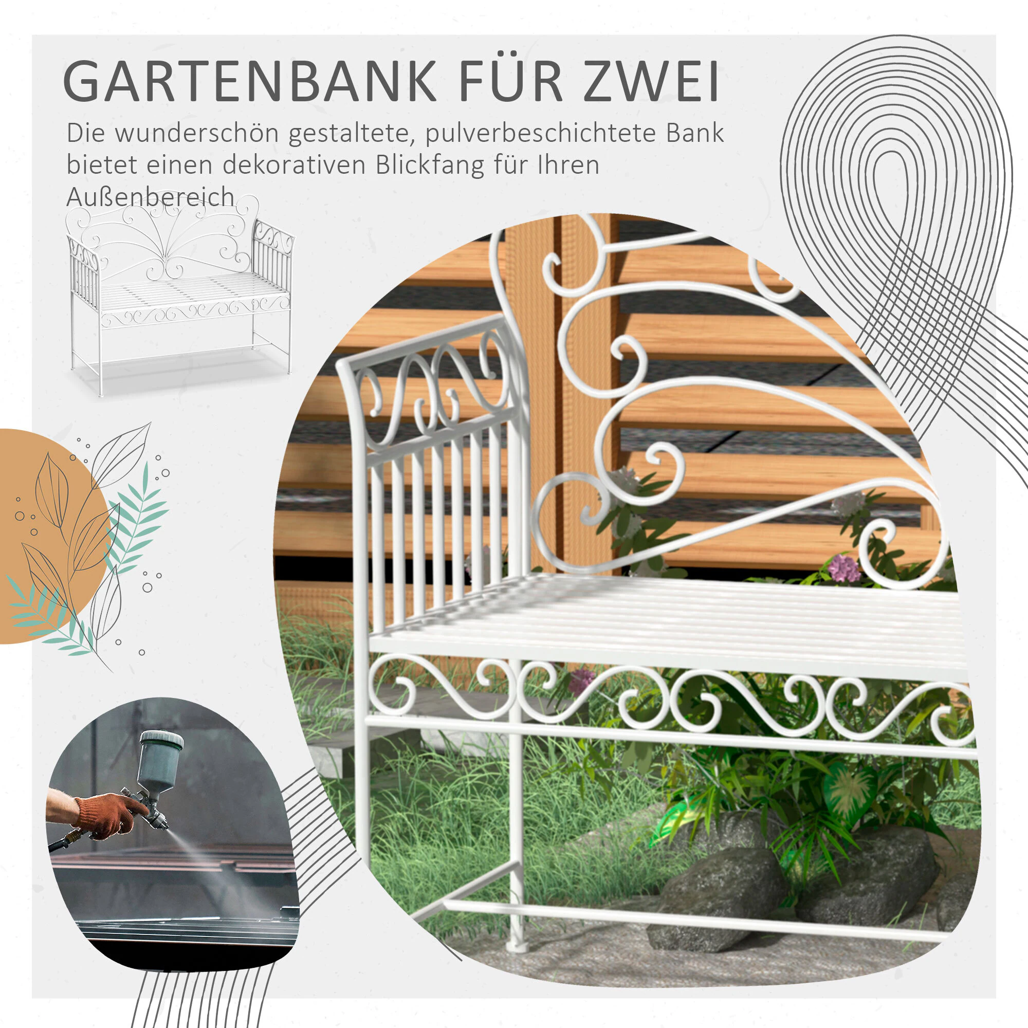 Outsunny Gartenbank im Vintage Stil Milchweiß 113,5 x 50 x 93,5 cm (BxTxH)