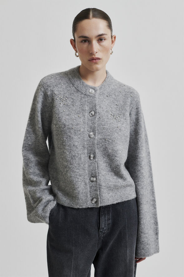 Second Female Sparkling Alpaca Blend Knit Cardigan Grey melange