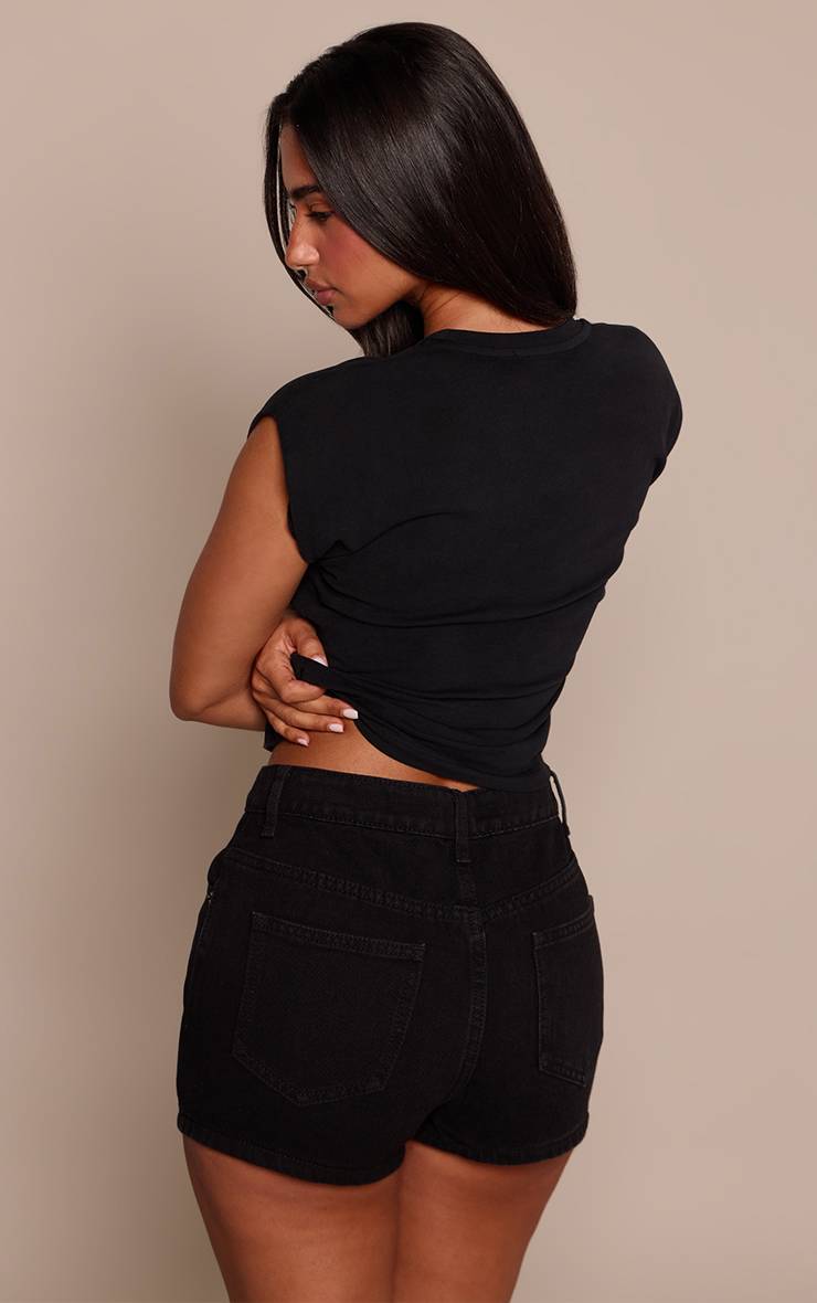 Noir Délavé Short Basique Taille Haute Petite