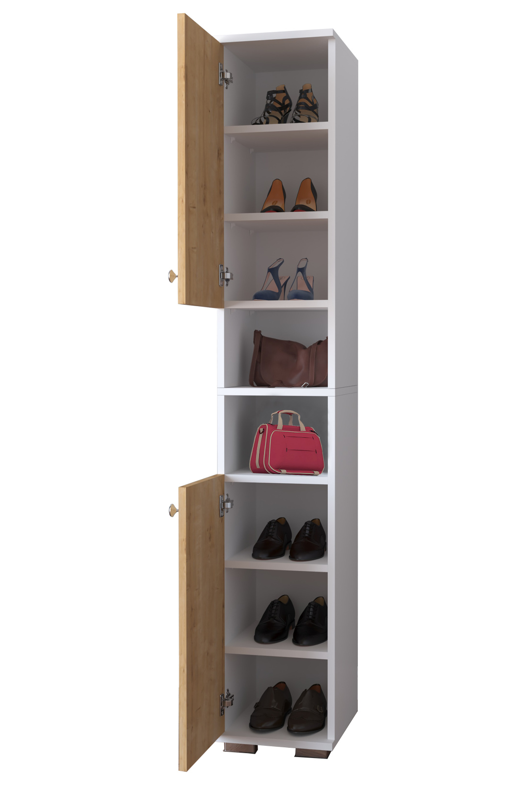 Schuhschrank GADOS M - weiß-Honig Eiche - 8 Fächer - 178 cm