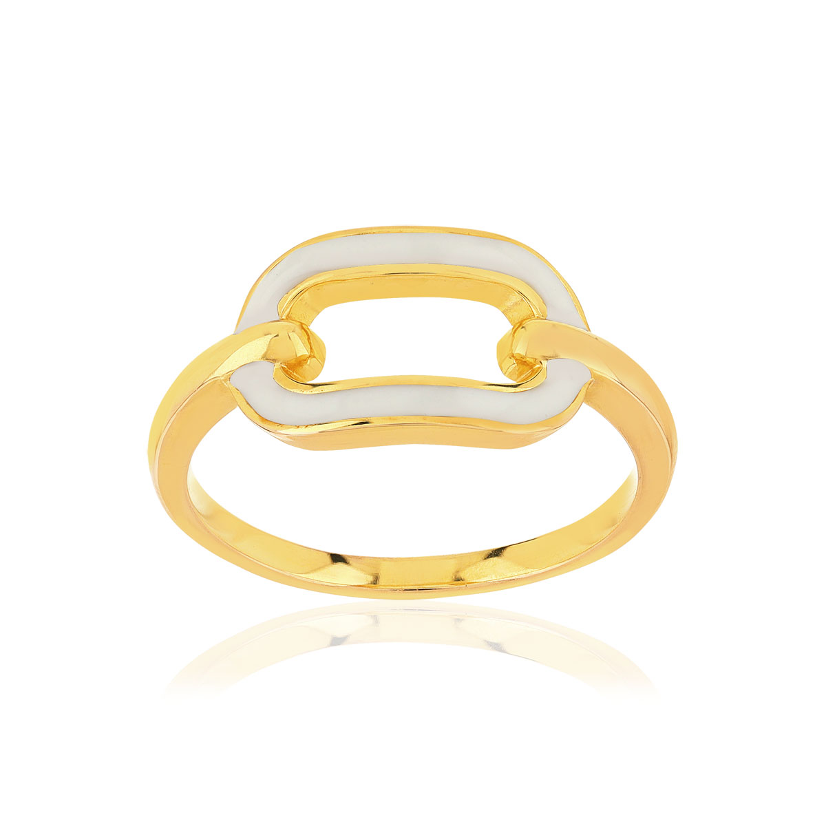 Bague plaqué or motif ovale laque blanche