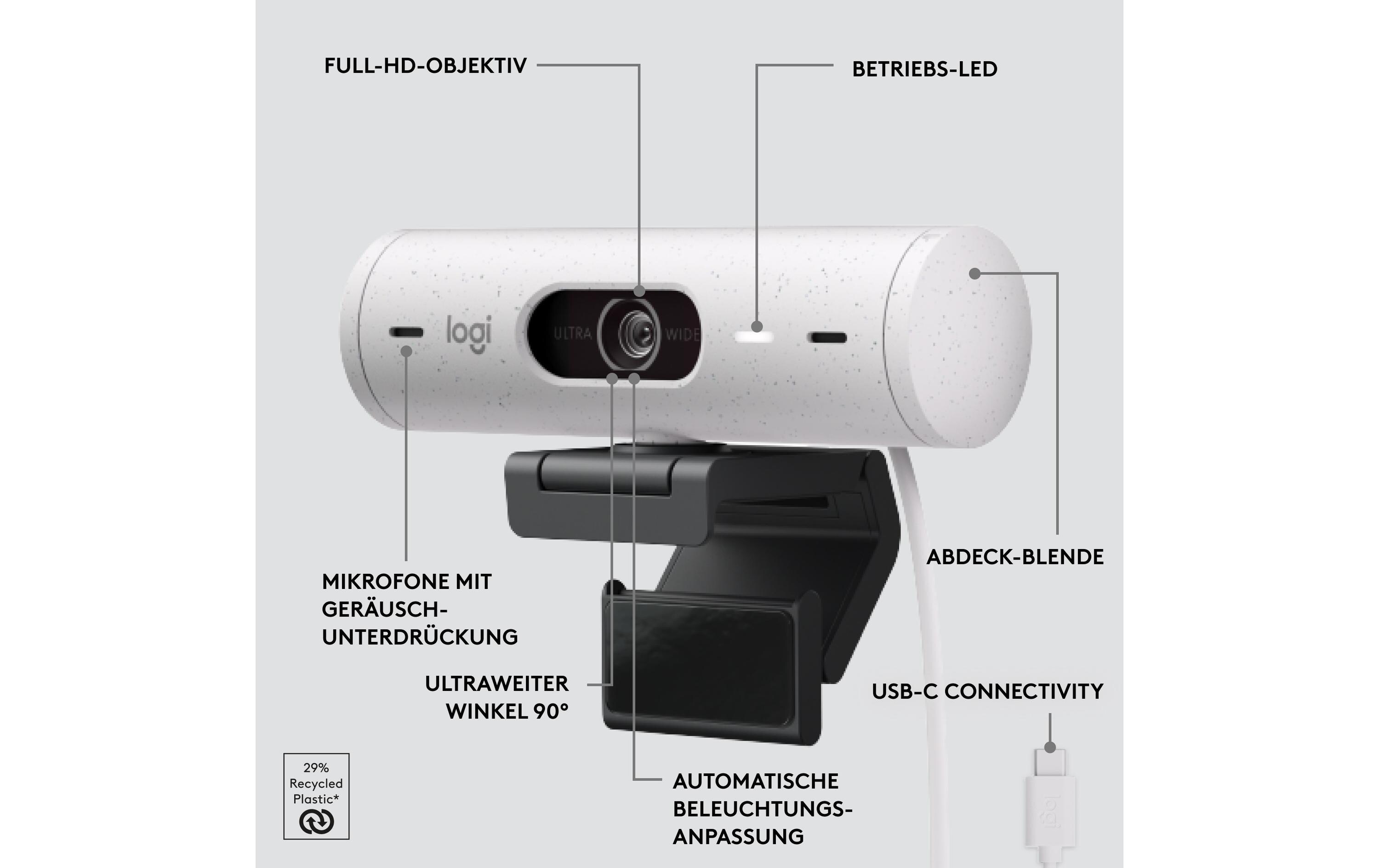 Webcam Brio 500 WeissFull HD-Webcam mit RightLight 4 und HDR