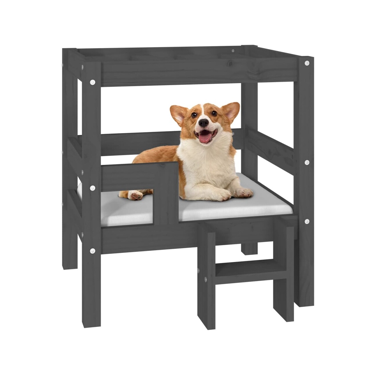 VidaXL erhöhtes Hundebett aus Kiefernholz grau 53,5 cm, 60 cm, 53,5 cm