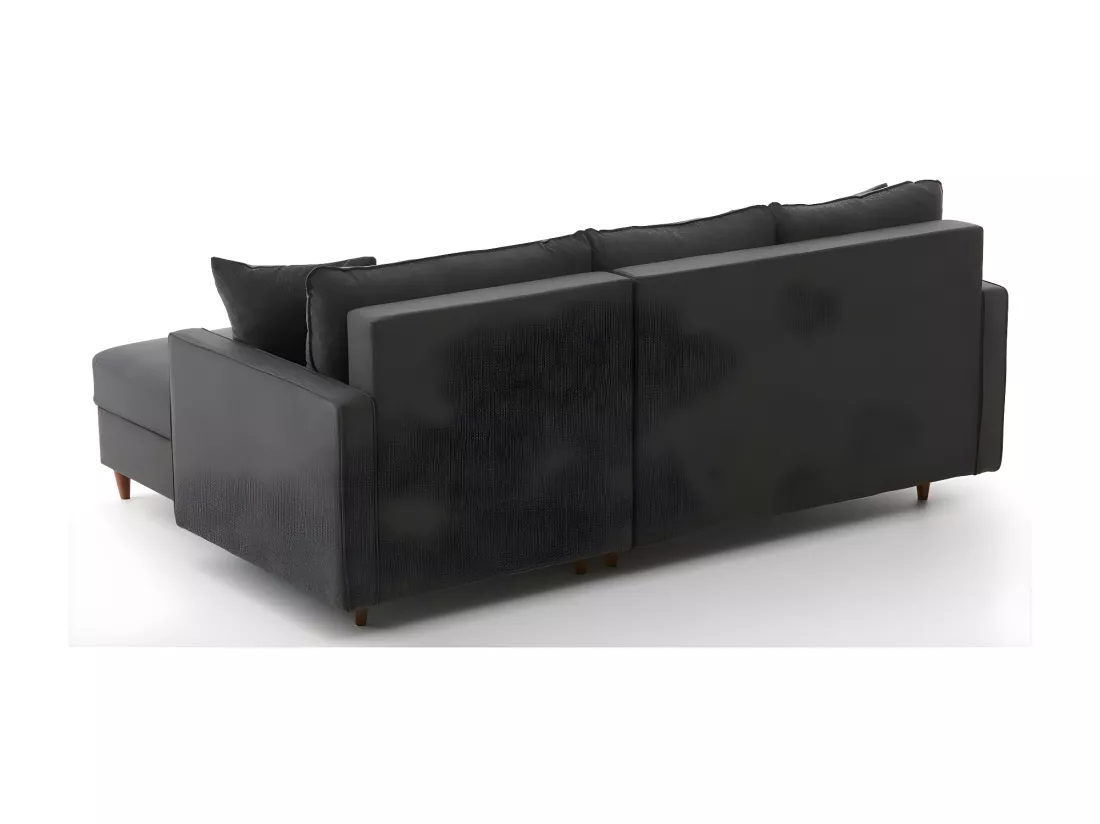 Canapé d'angle à droite convertible avec pouf-coffre Evania Tissu Gris anthracite