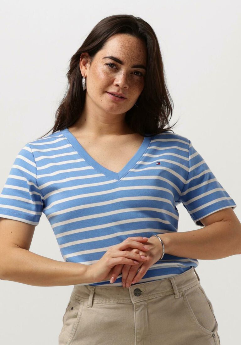 TOMMY HILFIGER lichtblauwe tommy hilfiger t-shirt new slim cody v-neck ss
