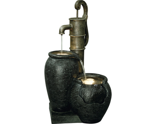 Tuinfontein met pomp, 47,5 x 38,5 x 84 cm, kunststeen, grijs