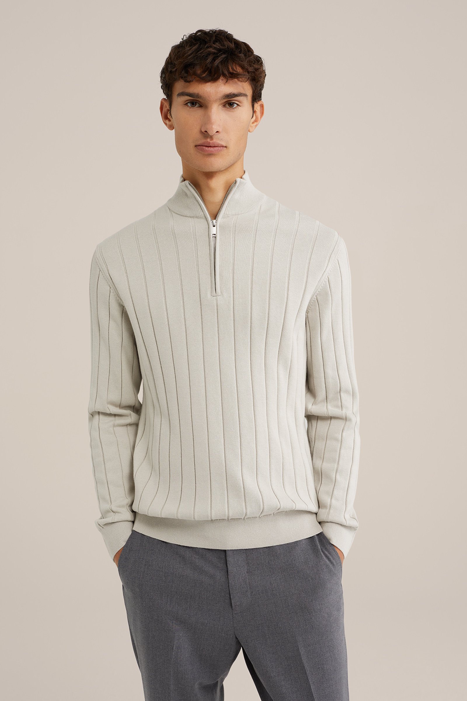 trui met rits WE Fashion Beige
