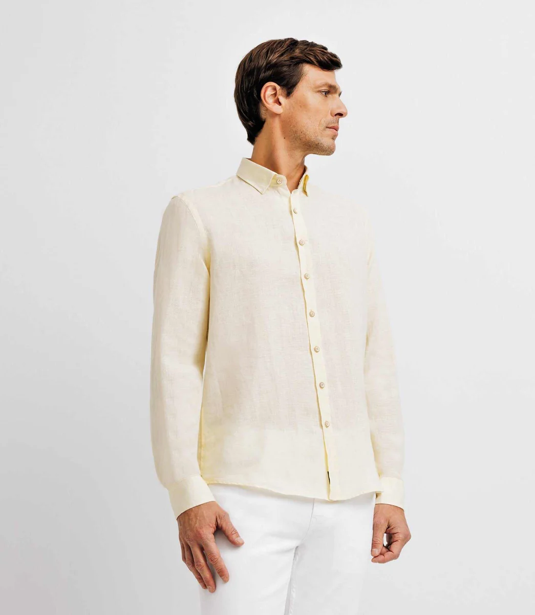 Chemise unie en lin jaune