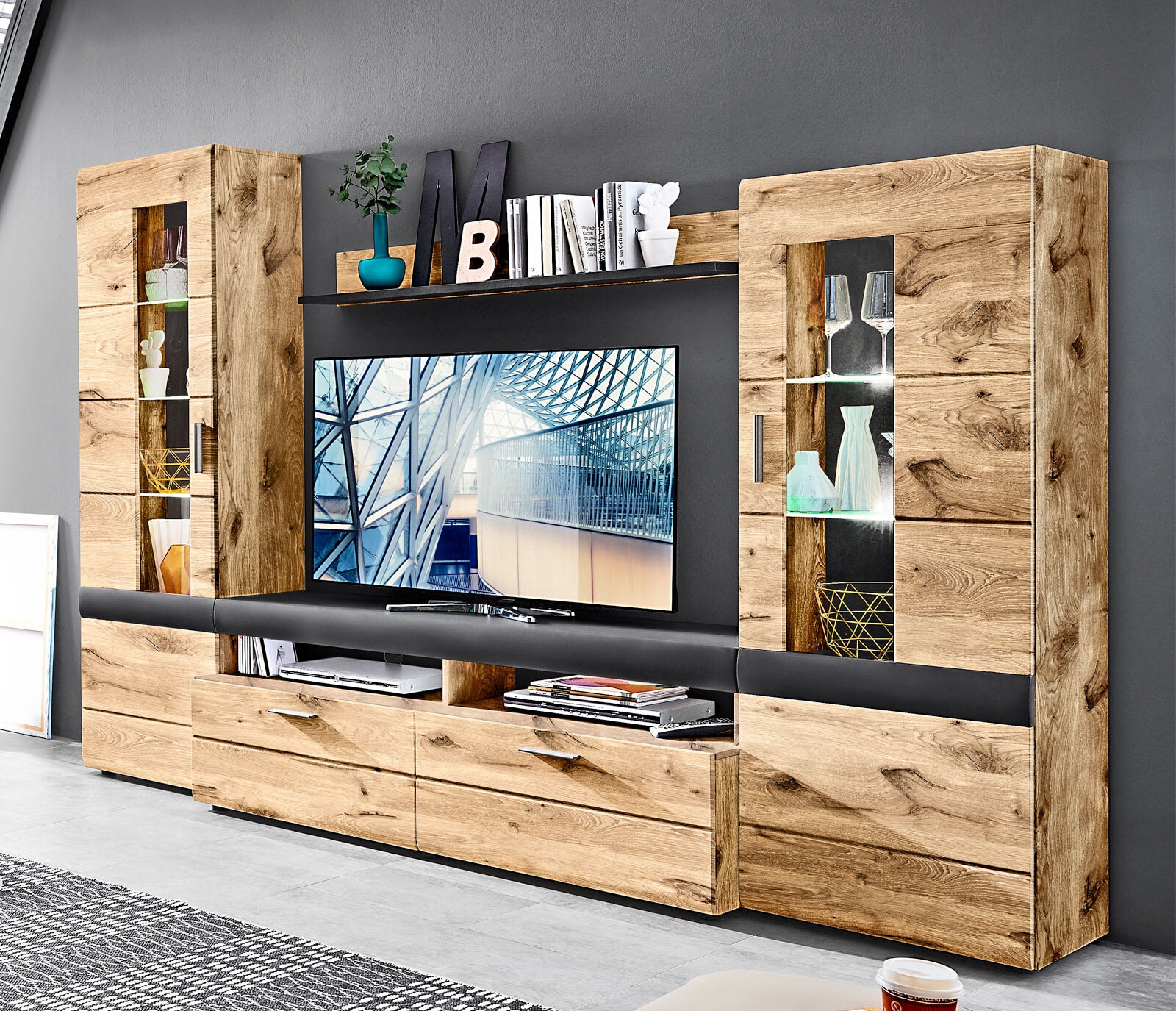 CASAVANTI Wohnwand CANNES 5-teilig Viking Oak/ Graphit