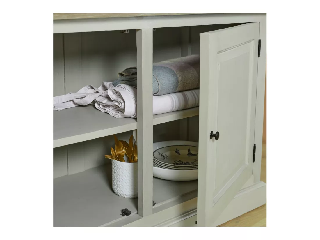 Buffet vaisselier en bois 2 portes vitrées éclairage LED - VILLAS