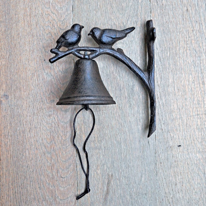 Cloche carillon fonte oiseaux sur branche 17x10x17 cm