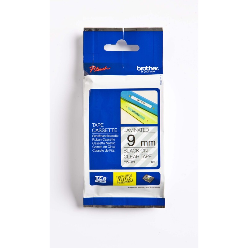 Brother P-Touch Band TZe-121, 9 mm, schwarz auf transparent