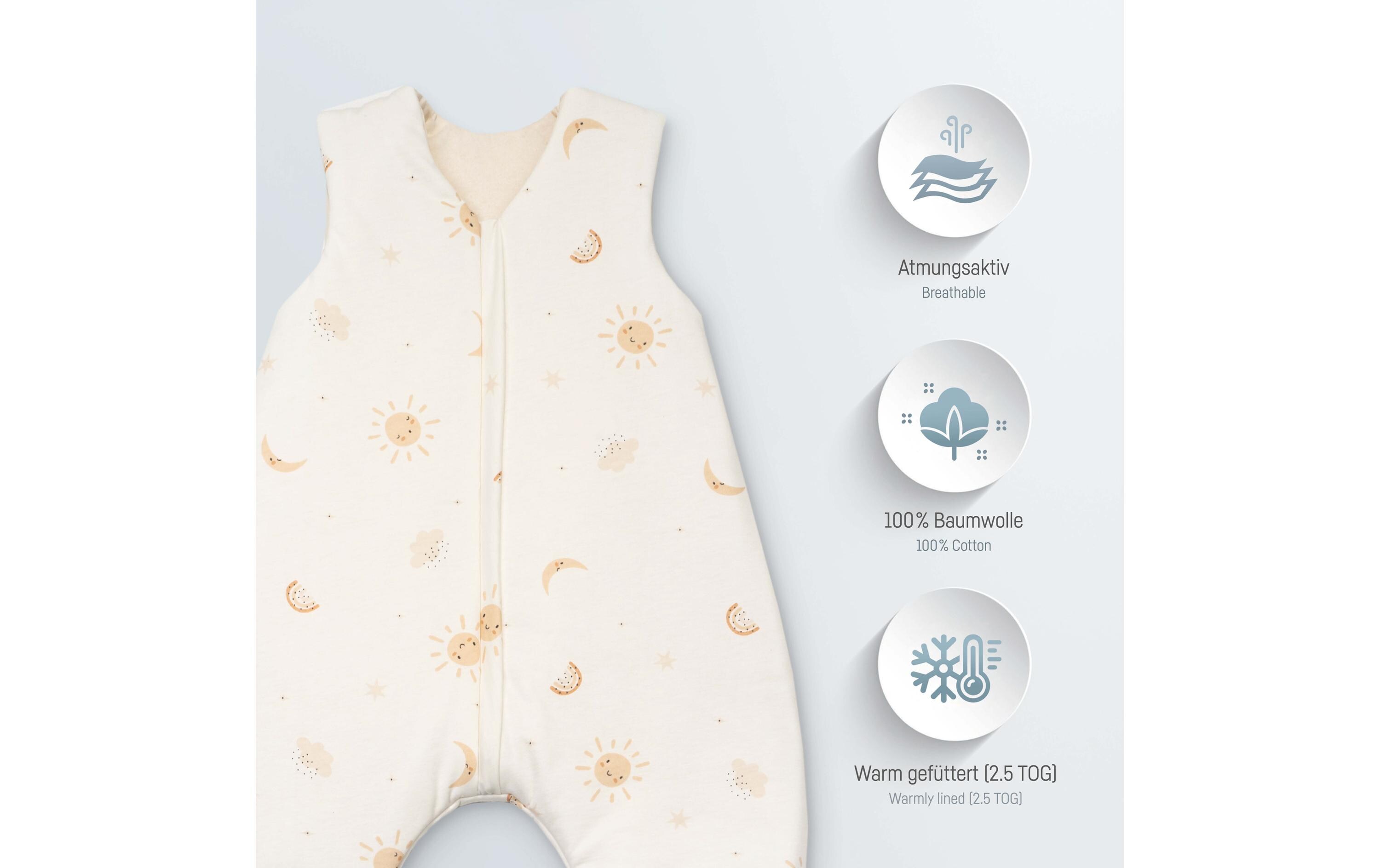 Baby-Ganzjahrschlafsack Jumper Jersey Happy Sun 80 cmSchlafsack mit Reissverschluss