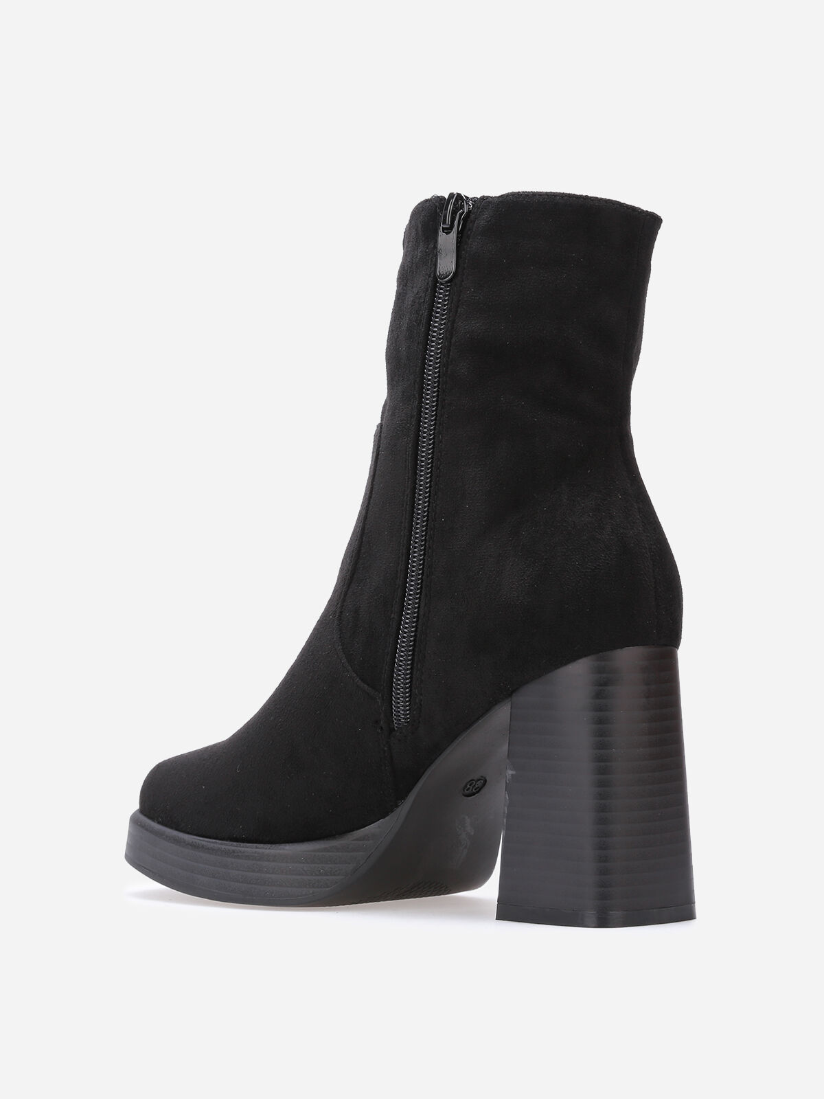 Bottines en suédine à bout et talon carrés- Noir