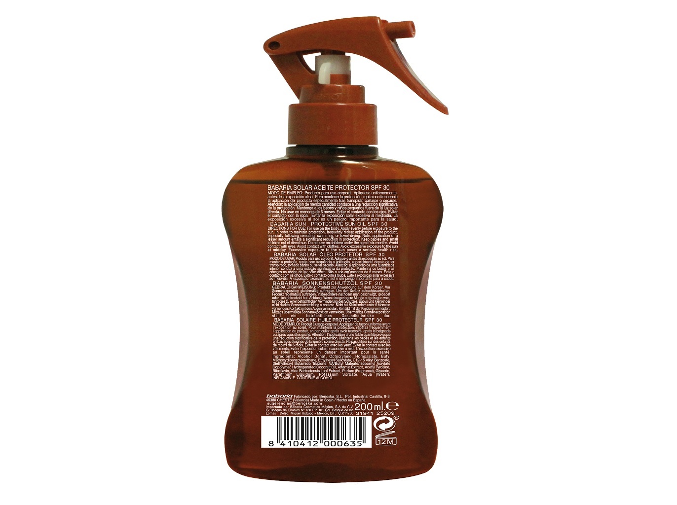 ÓLEO BABARIA PROTECTOR CÔCO FPS30 200ML