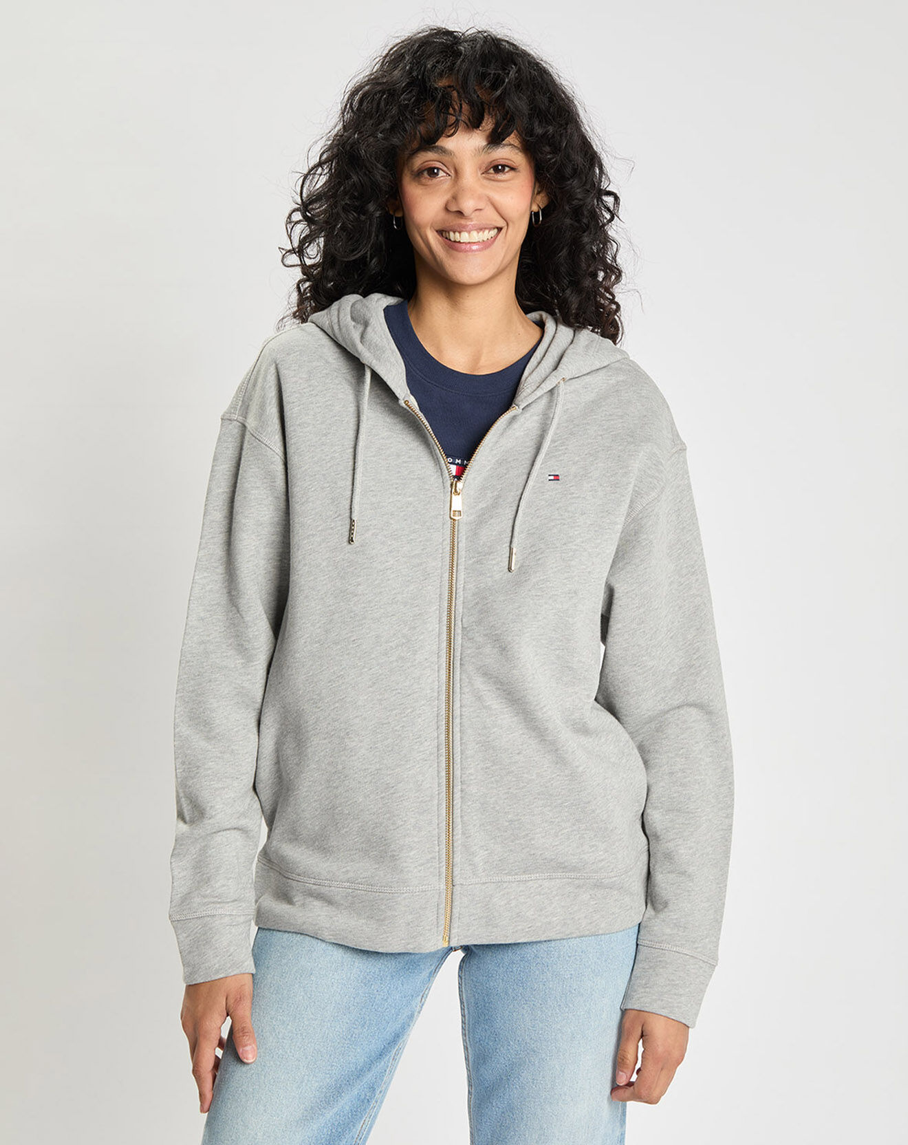 Tommy Hilfiger Sweat 100% Coton Bio zippé Through gris chiné