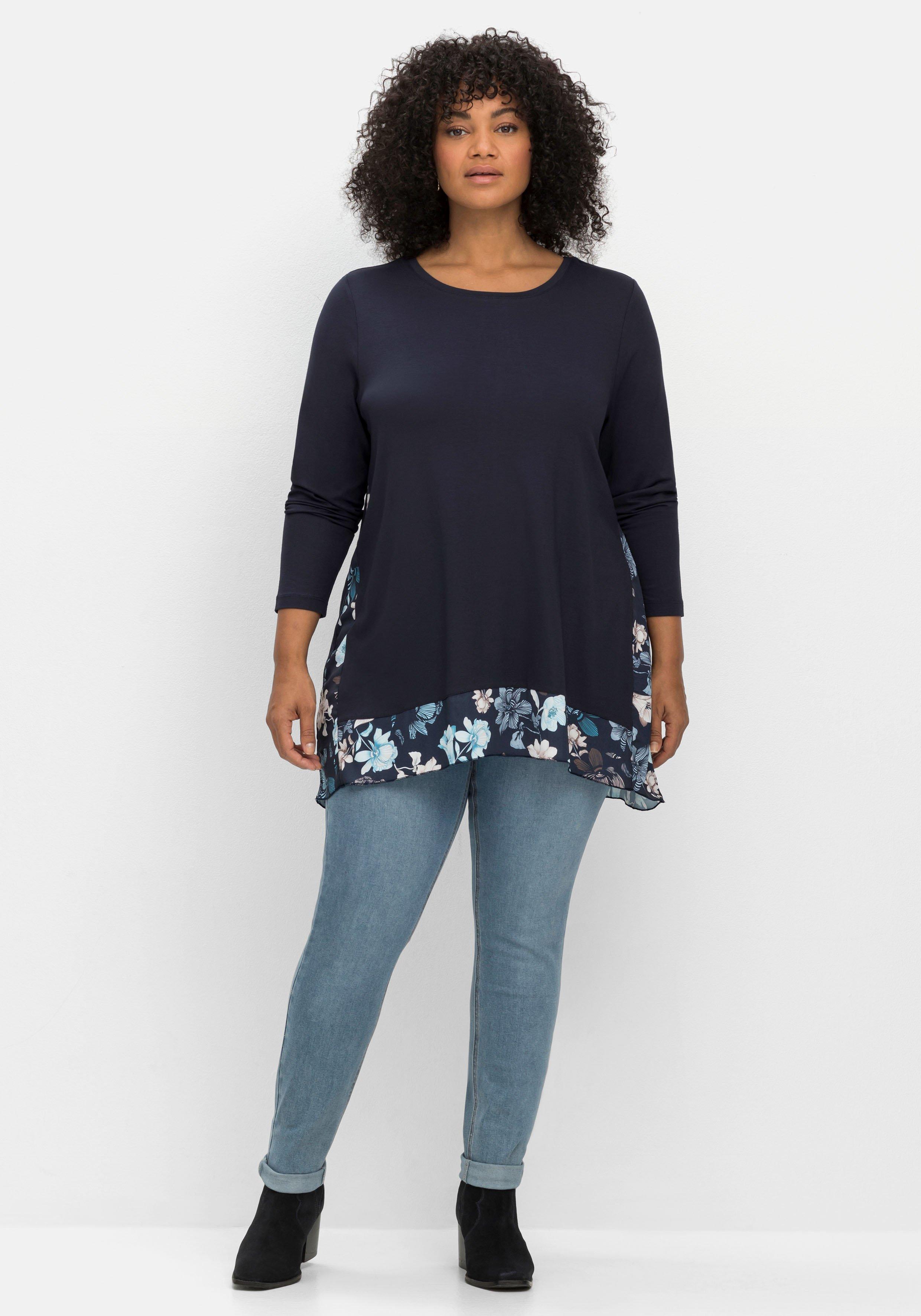 Longshirt mit floral bedruckten Einsätzen