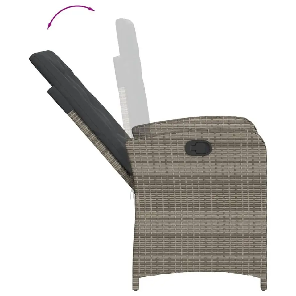 vidaXL - Verstelbare tuinstoelen - Kussens - Grijs - Poly rattan - 2 stuks