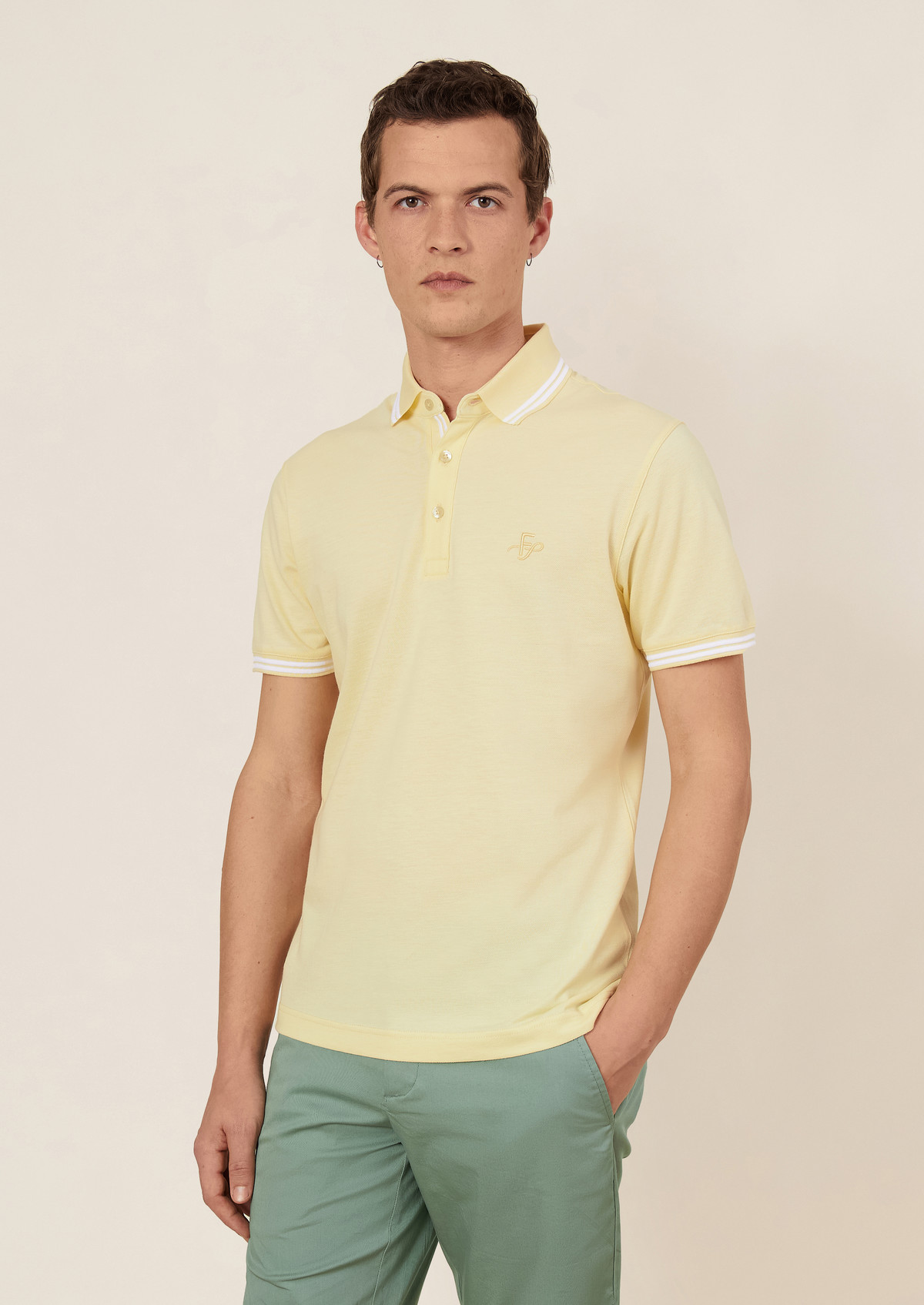 Polo manches courtes Slim en coton uni jaune