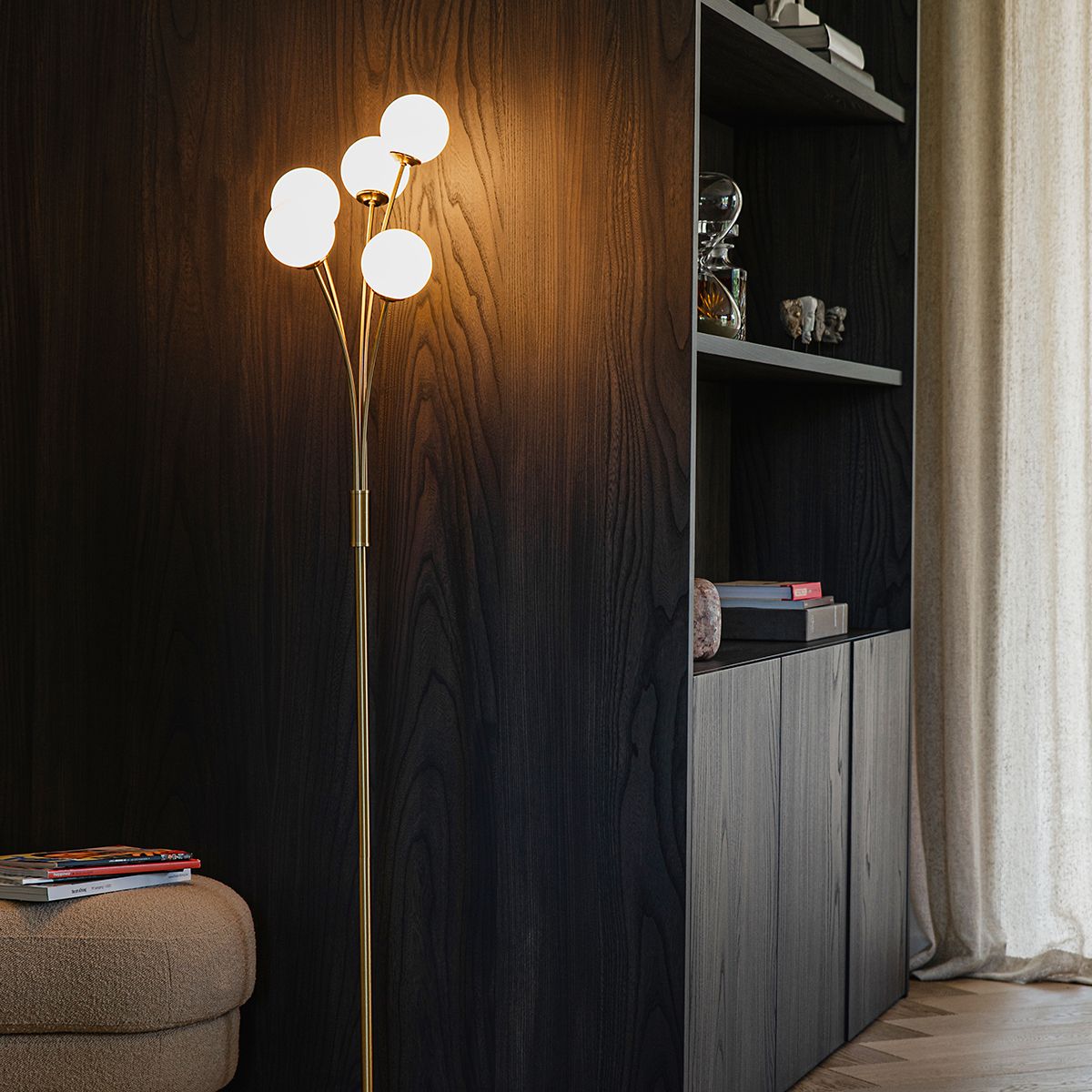 Moderne vloerlamp goud met opaal glas 5-lichts  - Athens