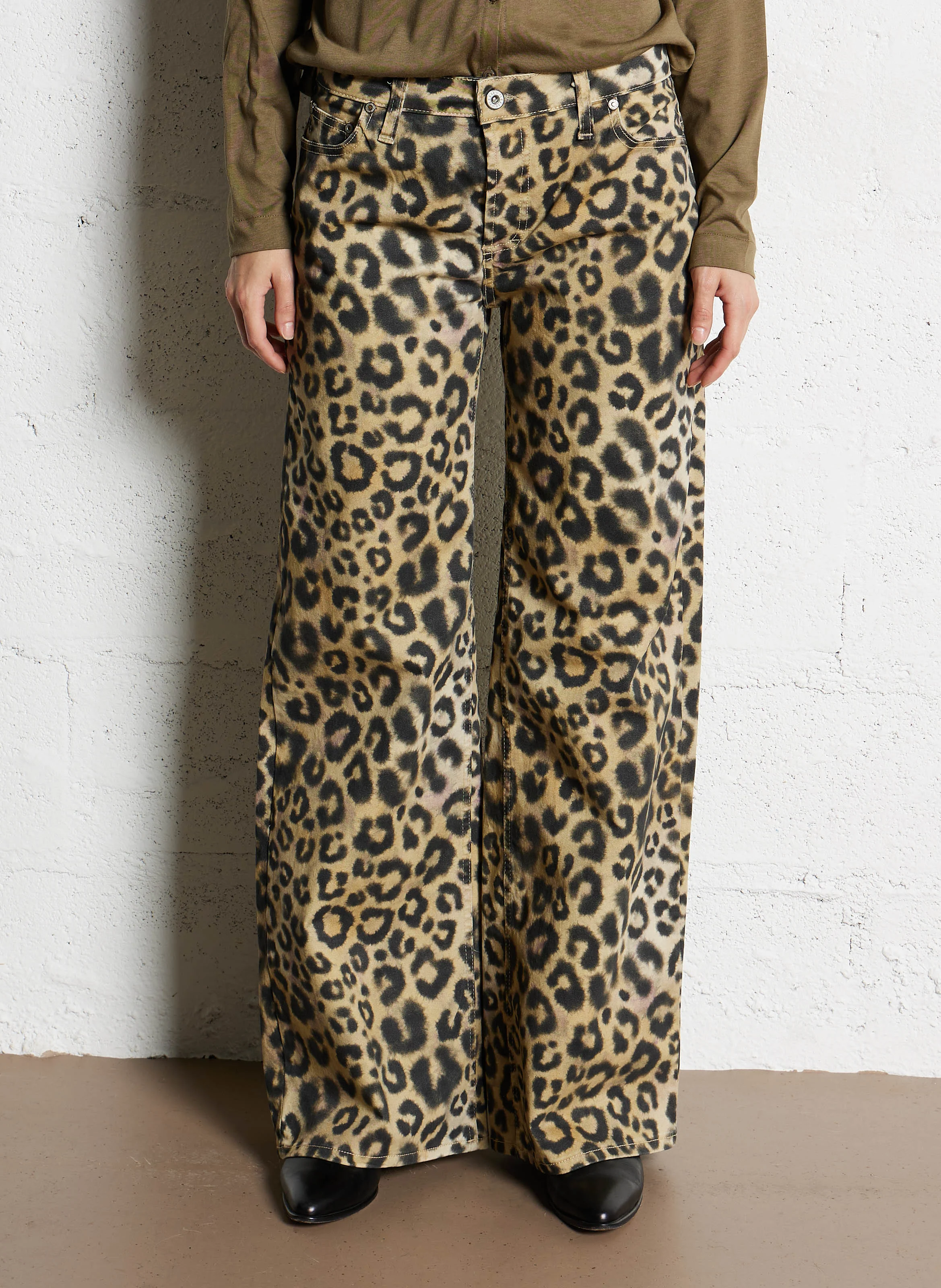 Pantalon large en coton mélangé | Beige
