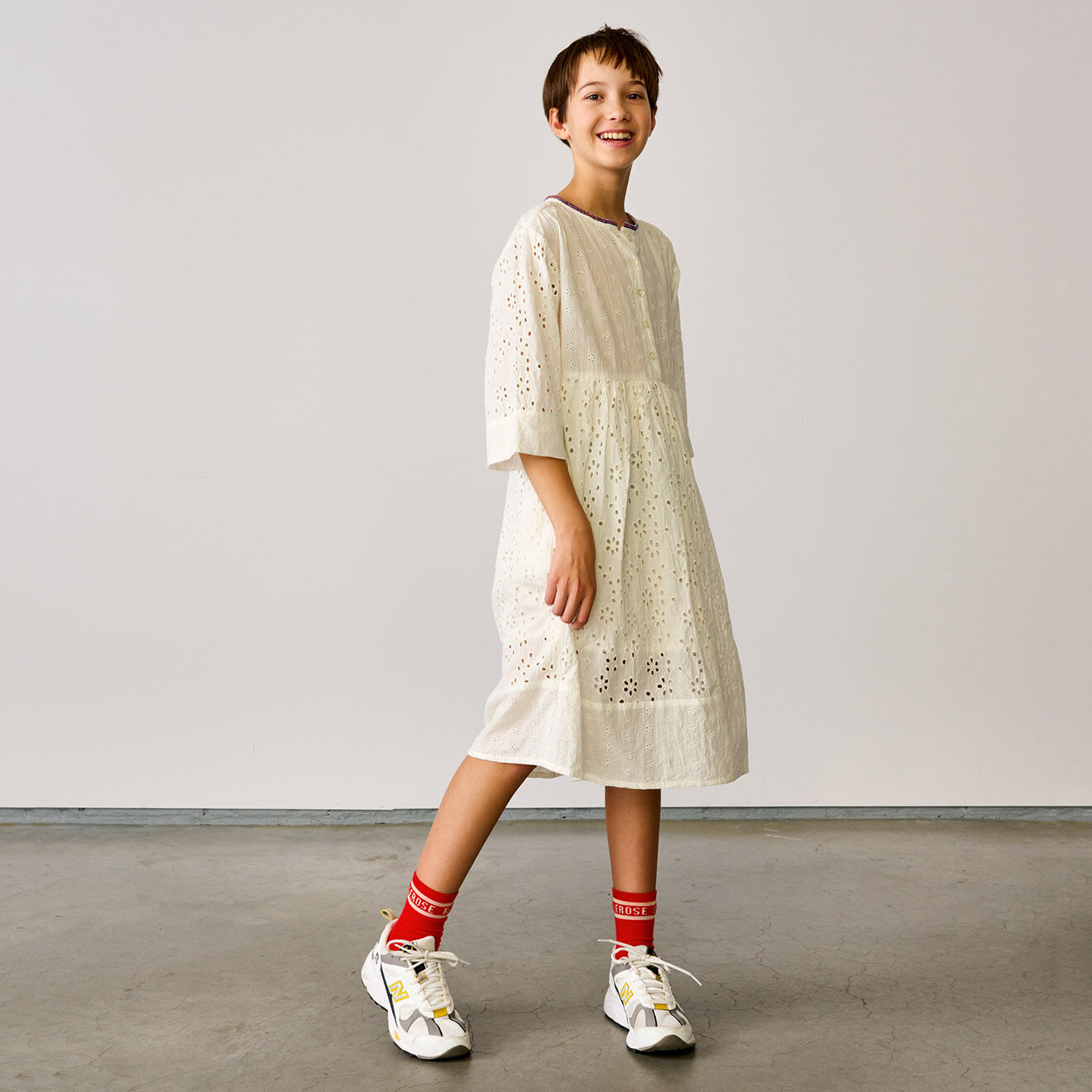 Bellerose Robe mi-longue en Coton Hoboes broderies anglaises écrue