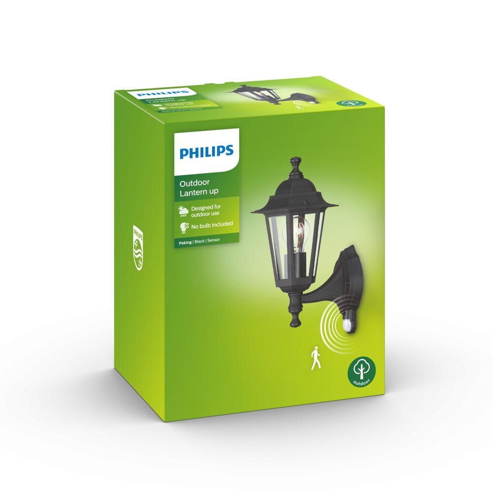 Peking wandlamp in zwart, E27, IP44 met bewegingsmelder