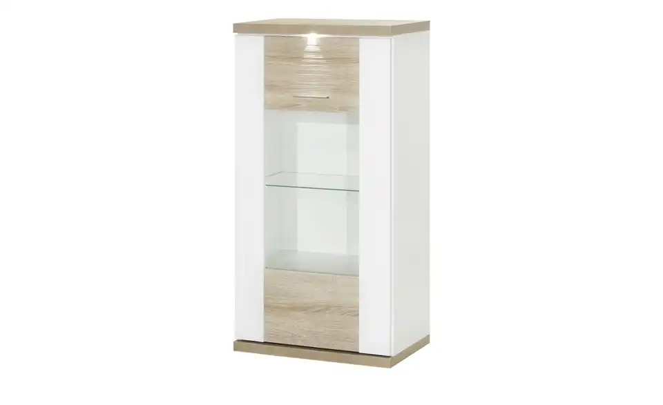 Vitrine Toulon links Spot- und Glaskantenbeleuchtung Weiß, Eiche (Nachbildung)