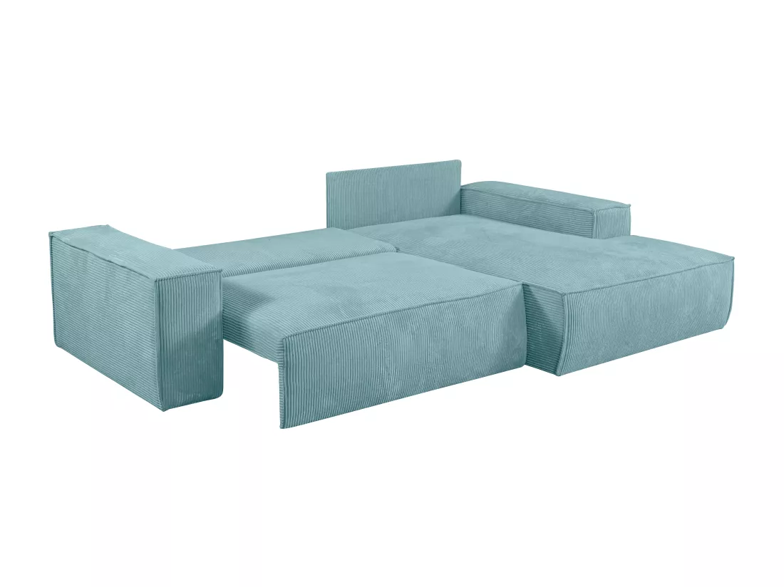 Canapé d'angle droit convertible en velours côtelé bleu turquoise AMELIA