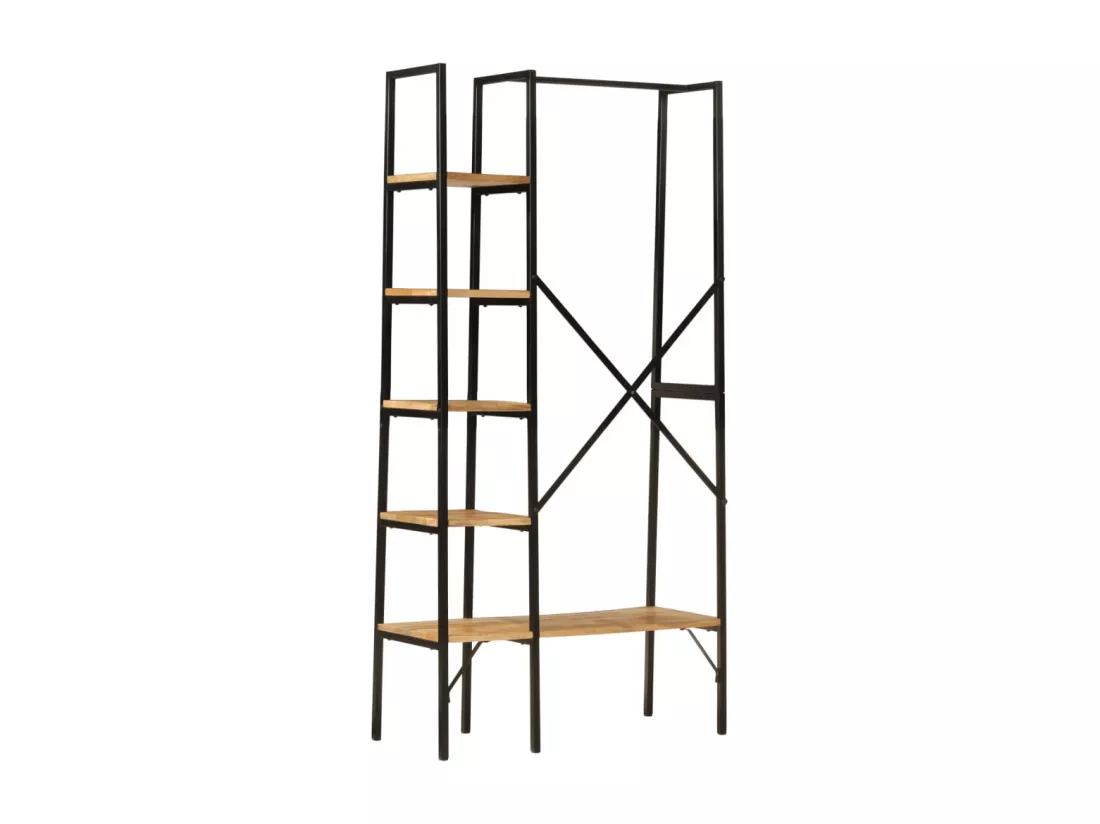 Porte-vêtements et étagères 90x40x190cm bois de manguier et fer