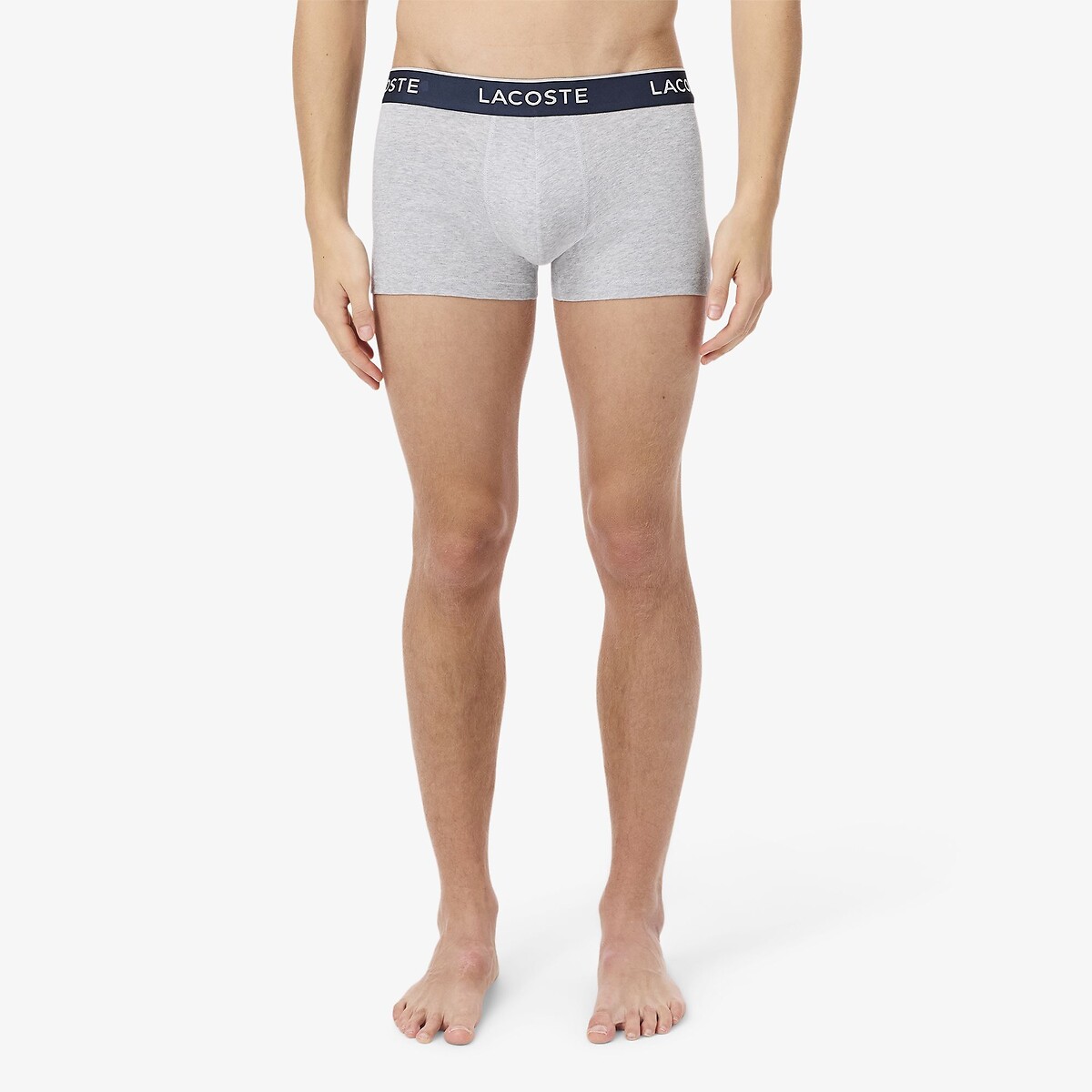LACOSTE<br>Conjunto de 3 cuecas boxer lisas, algodão elástico