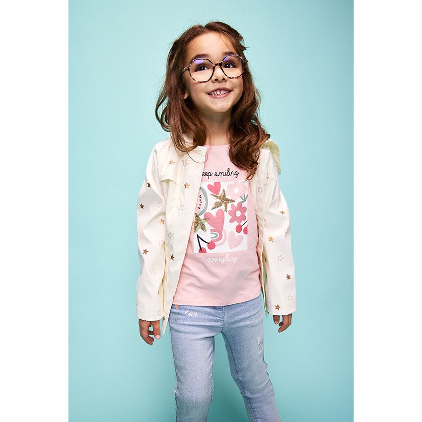 T-shirt manches longues avec sequins pour fille - Rose