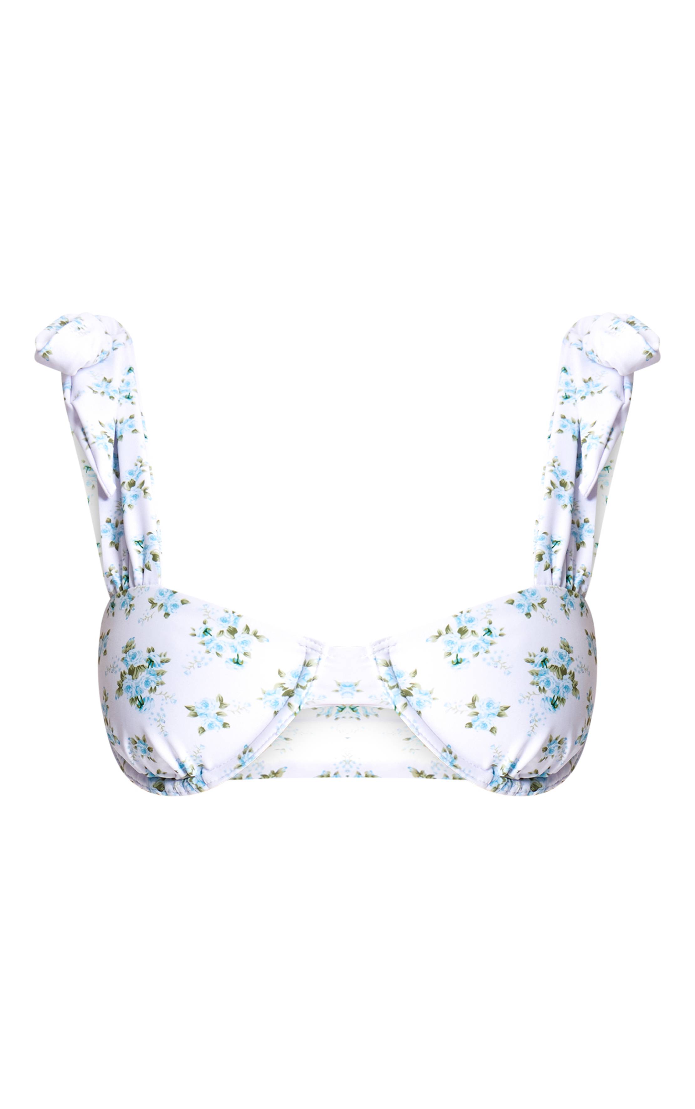 Blanc Haut De Bikini À Armatures À Imprimé Fleuri Ditsy Avec Bretelles Nouées