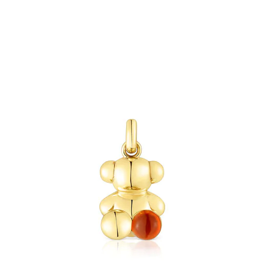 Pingente Urso Ousado com banho de ouro 18k sobre prata e cornalina