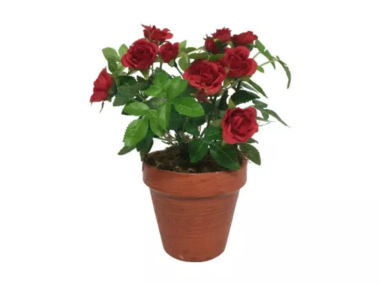 Rosier plante fleur artificielle extérieur cimetière tissu rouge 23cm