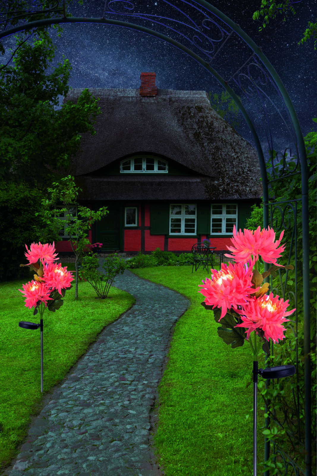 LED-Solar-Erdspieß BLUME -rosé-grün - 79 cm